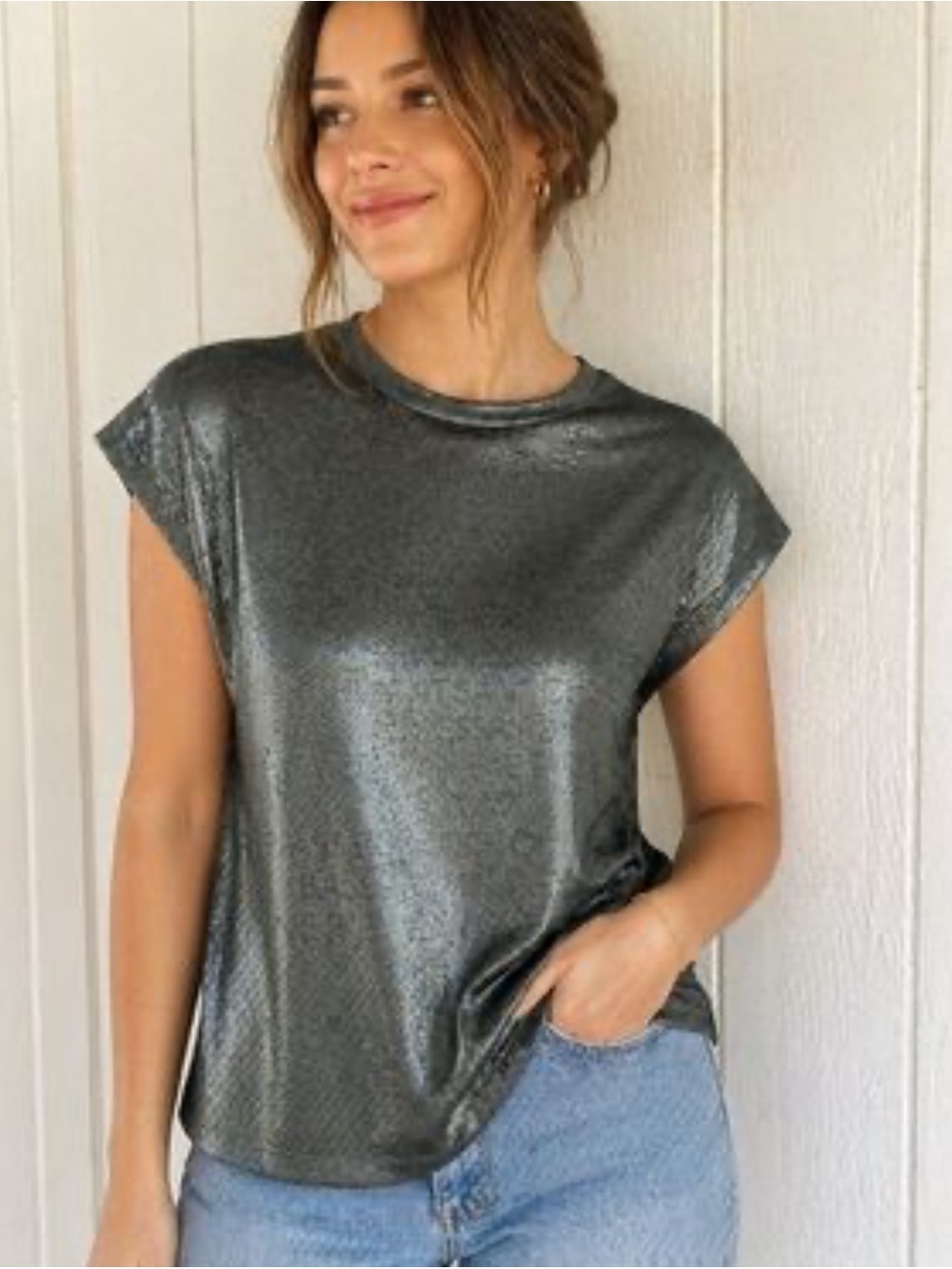 By Anthropologie Silky Shimmer Tee NWT size L